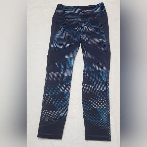 Athleta Pants - Athleta women navy blue speckled print mesh stretch workout yoga leggings size s